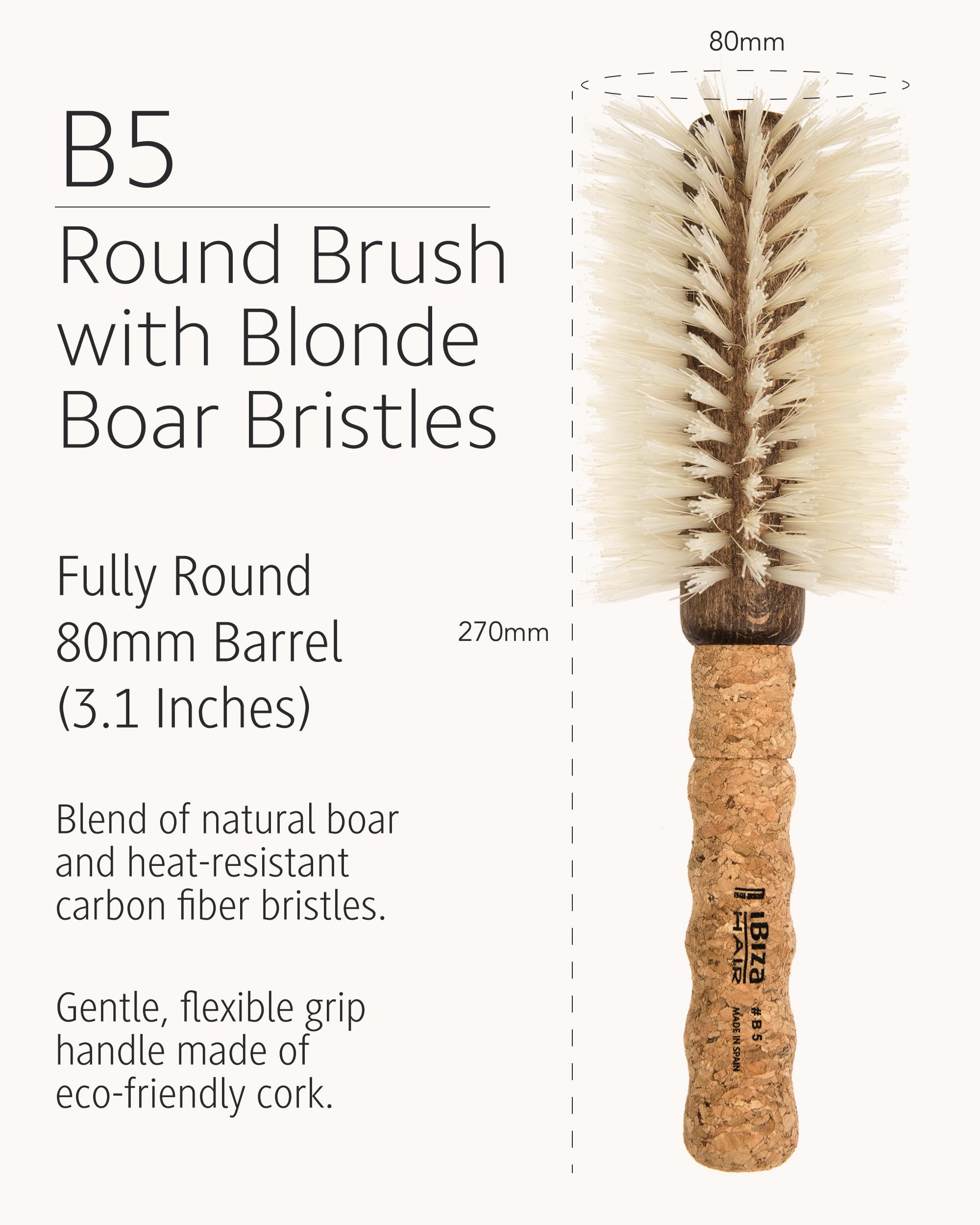 Ibiza Hair cork handle round brush with comfortable grip