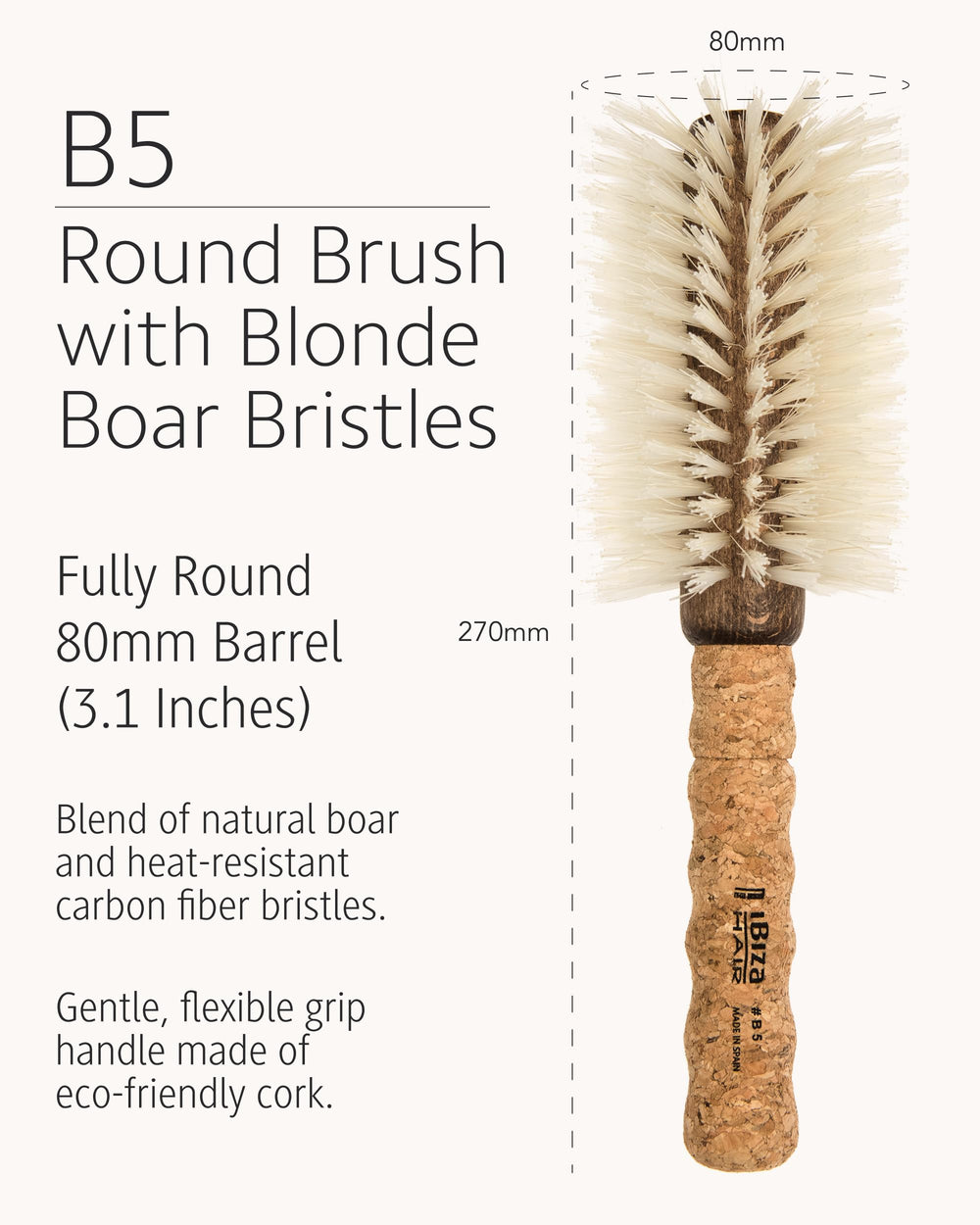 Ibiza Hair cork handle round brush with comfortable grip