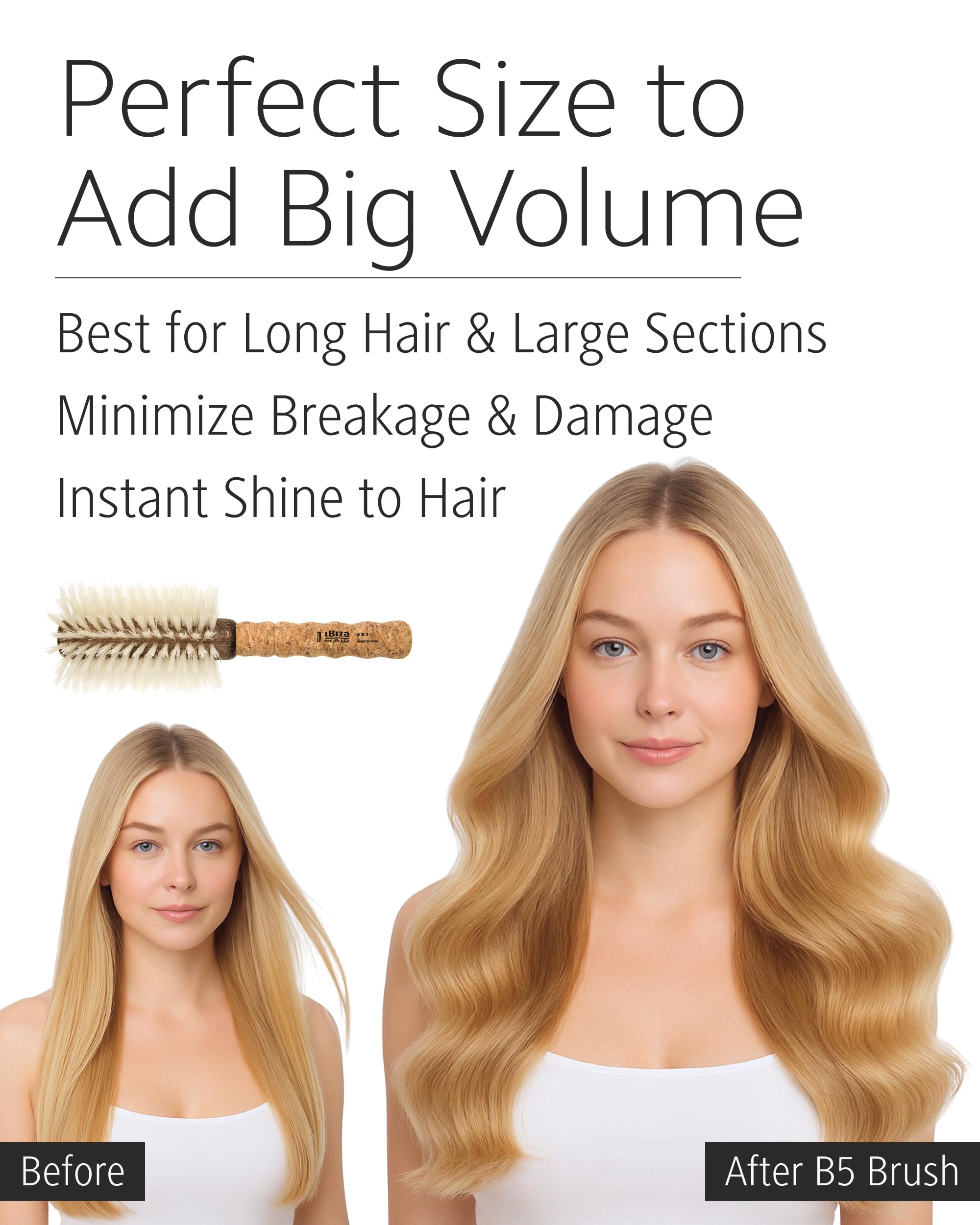 Ibiza Hair long hair round brush creates soft curls and volume
