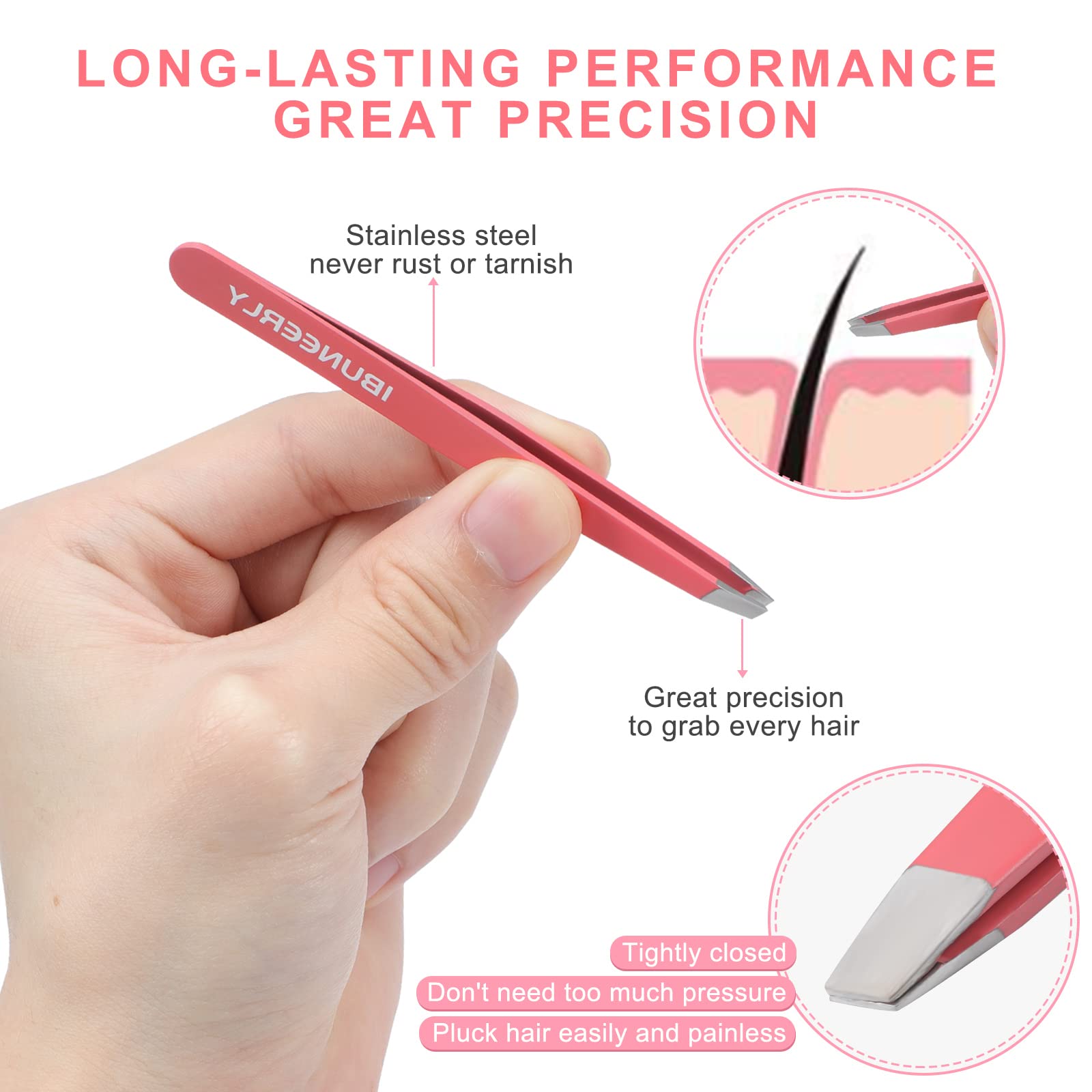 iBuneerly tweezers with angle tip in vivid colors for ingrown hair relief and precise plucking.