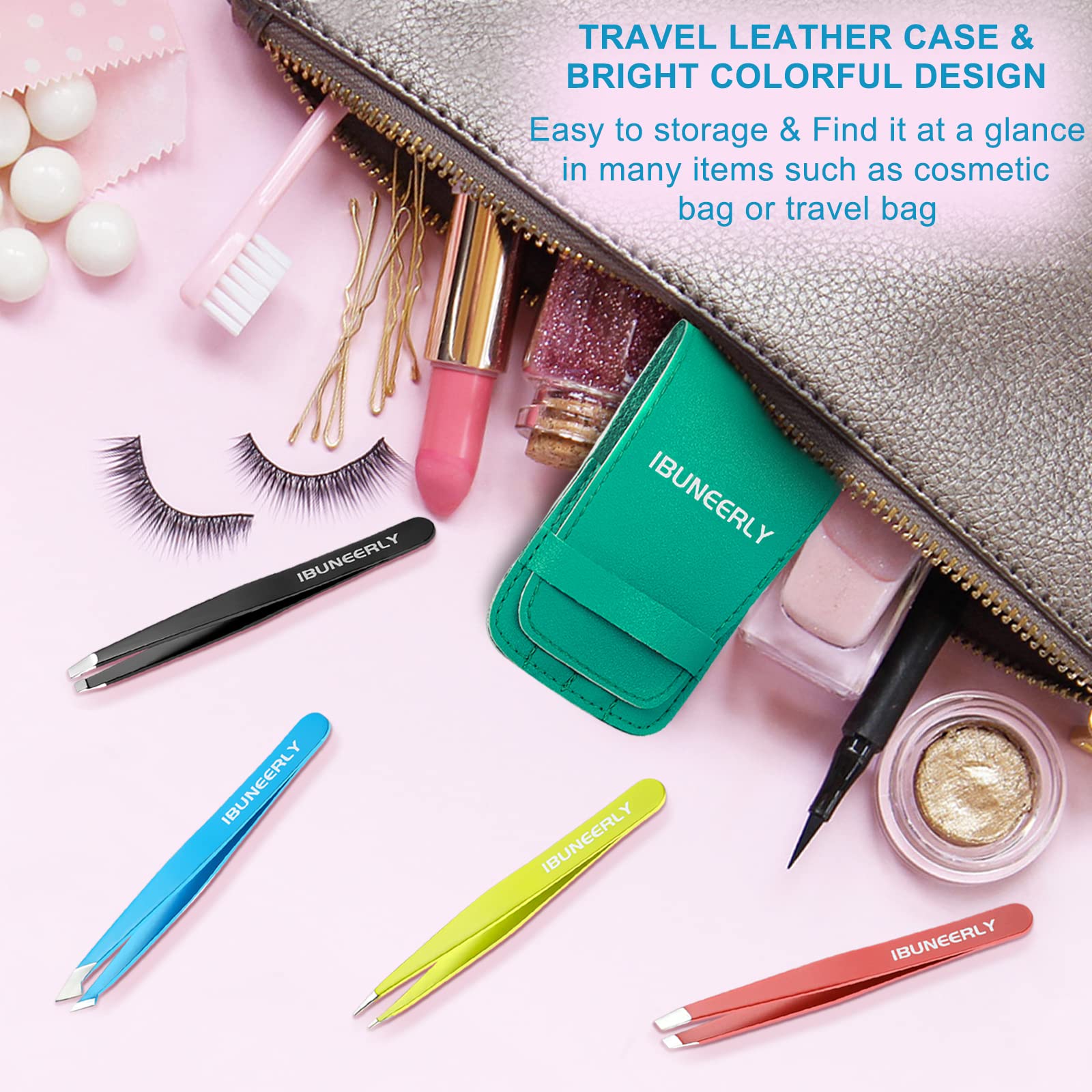 iBuneerly bright colored tweezers help you spot them quickly in a bag.
