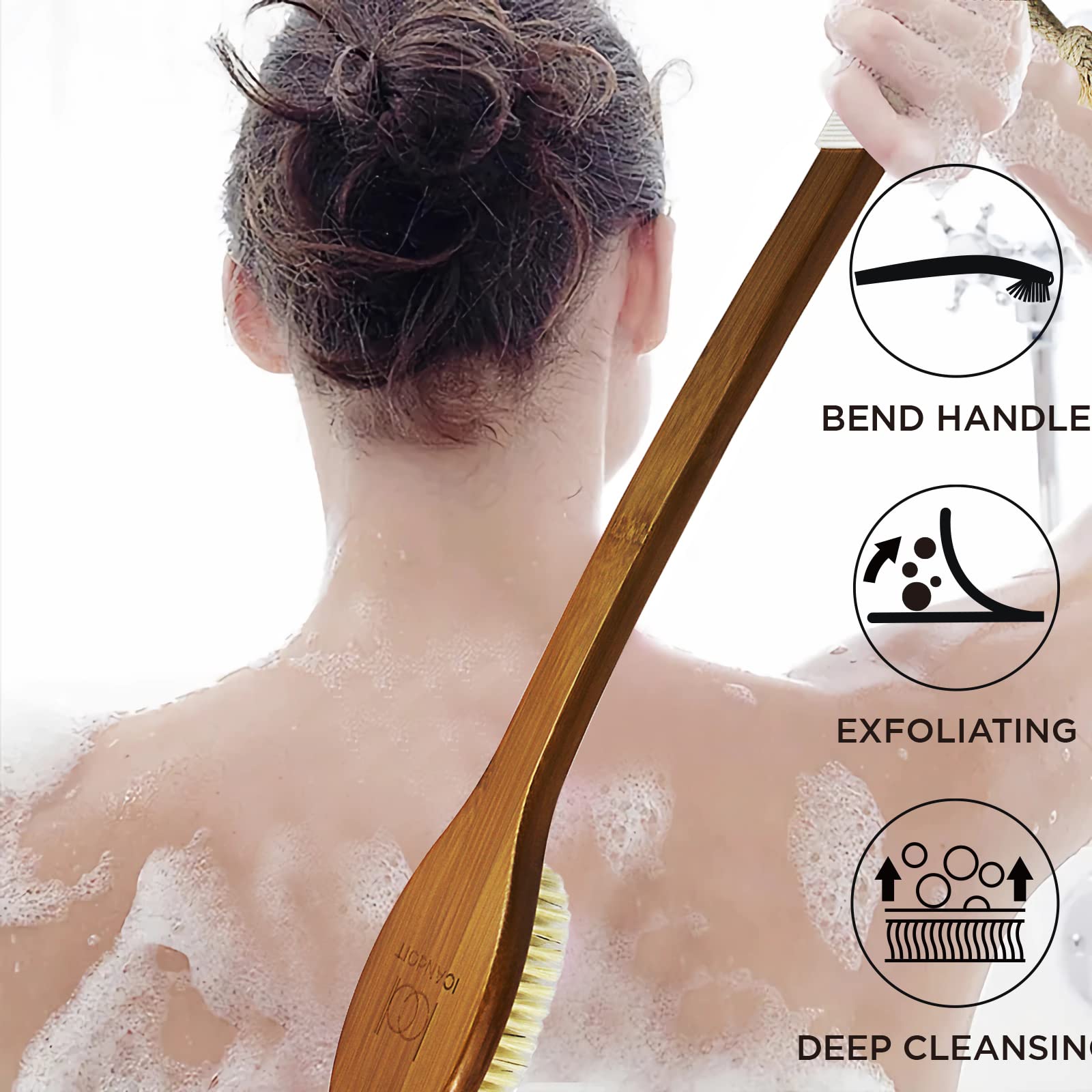ICANdOIT bent long-handle design reaches the back with ease.
