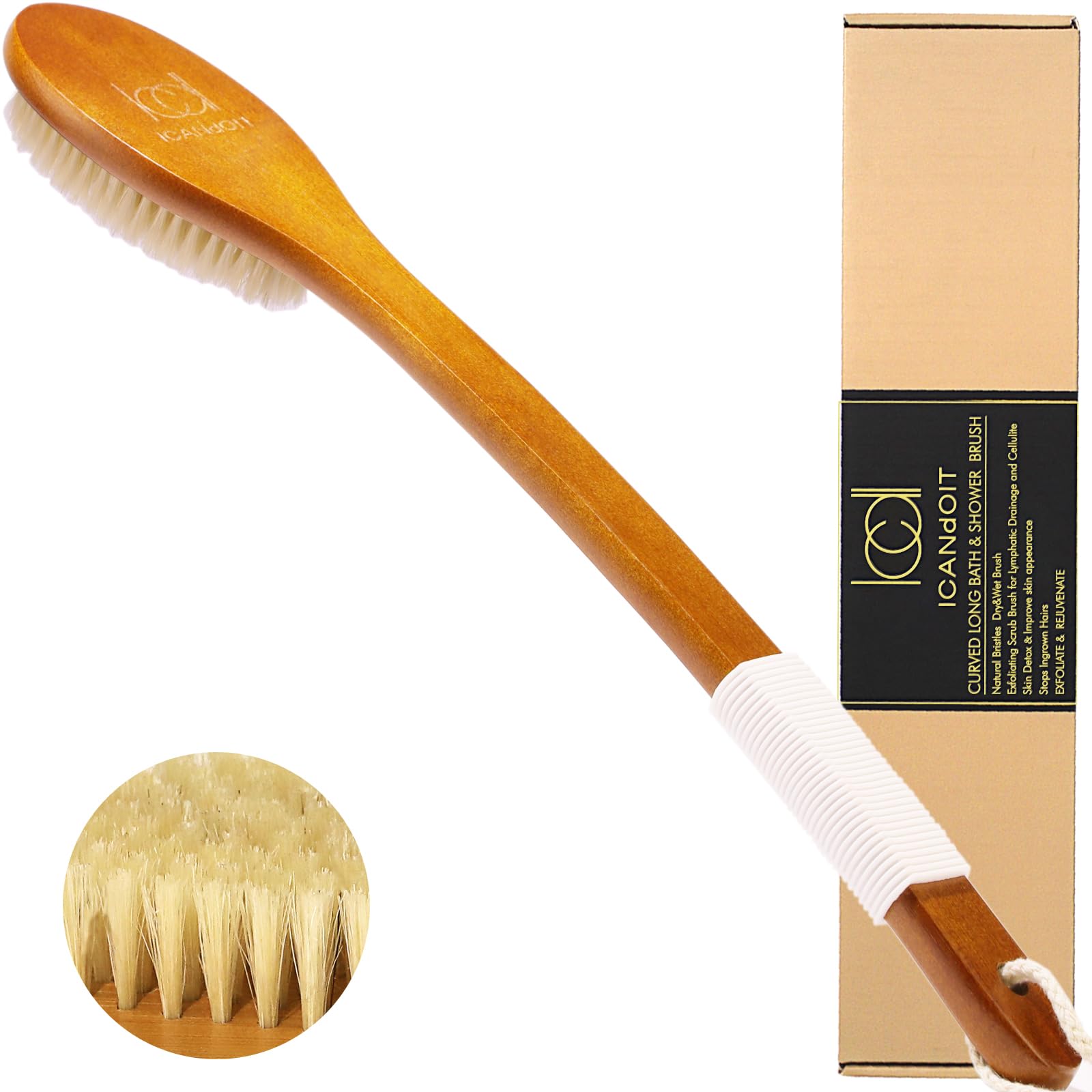 ICANdOIT brocha de ducha con cerdas naturales para exfoliar suavemente la piel
