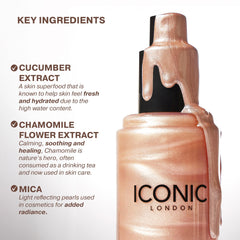 ICONIC LONDON Prep-Set-Glow spray-application for easy prep and setting.