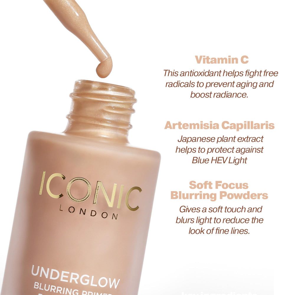 Iconic London Underglow Primer, acabado demi-matte para luminosidad natural.