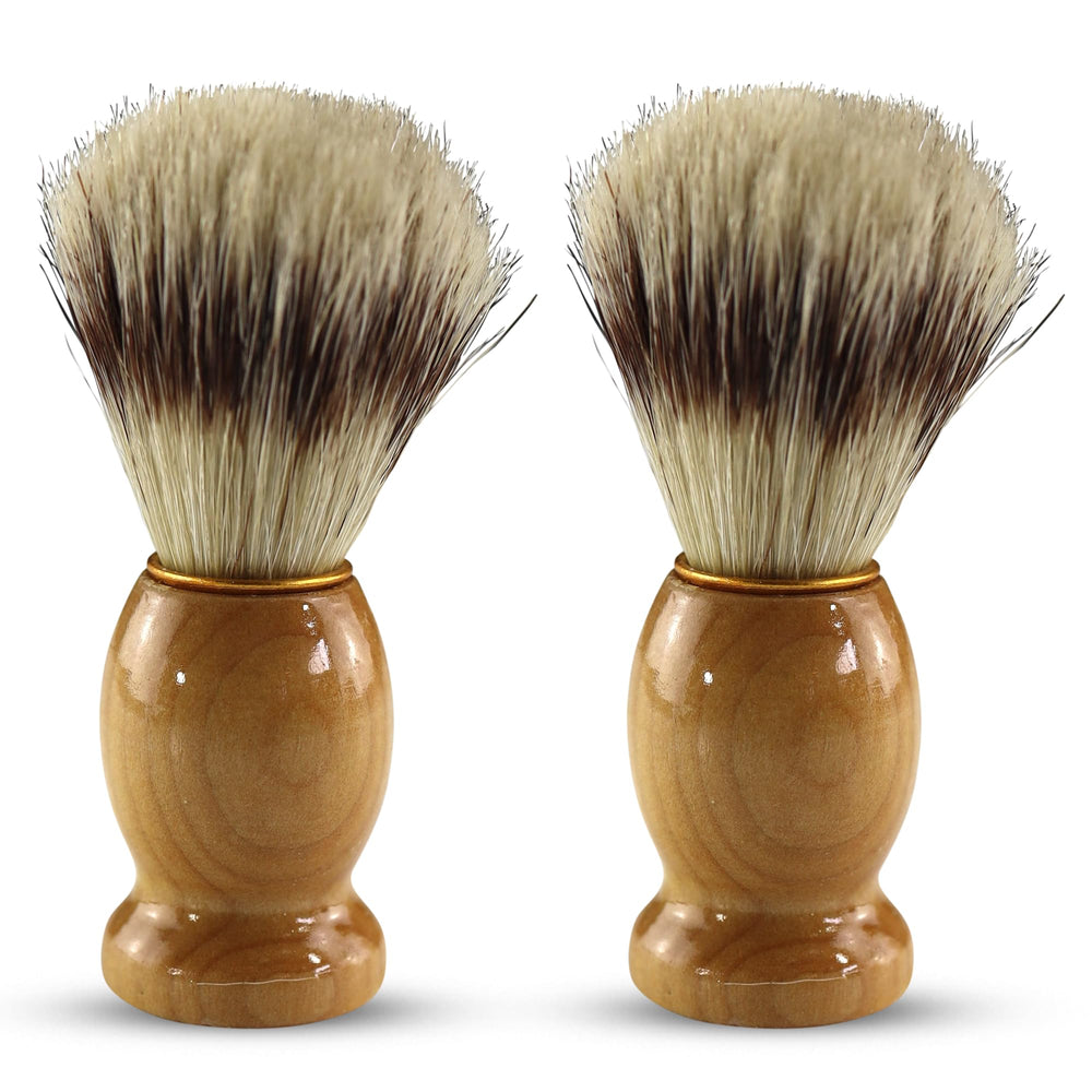 Iconikal 2-pack wood handled badger brush with ergonomic grip for precise lathering.