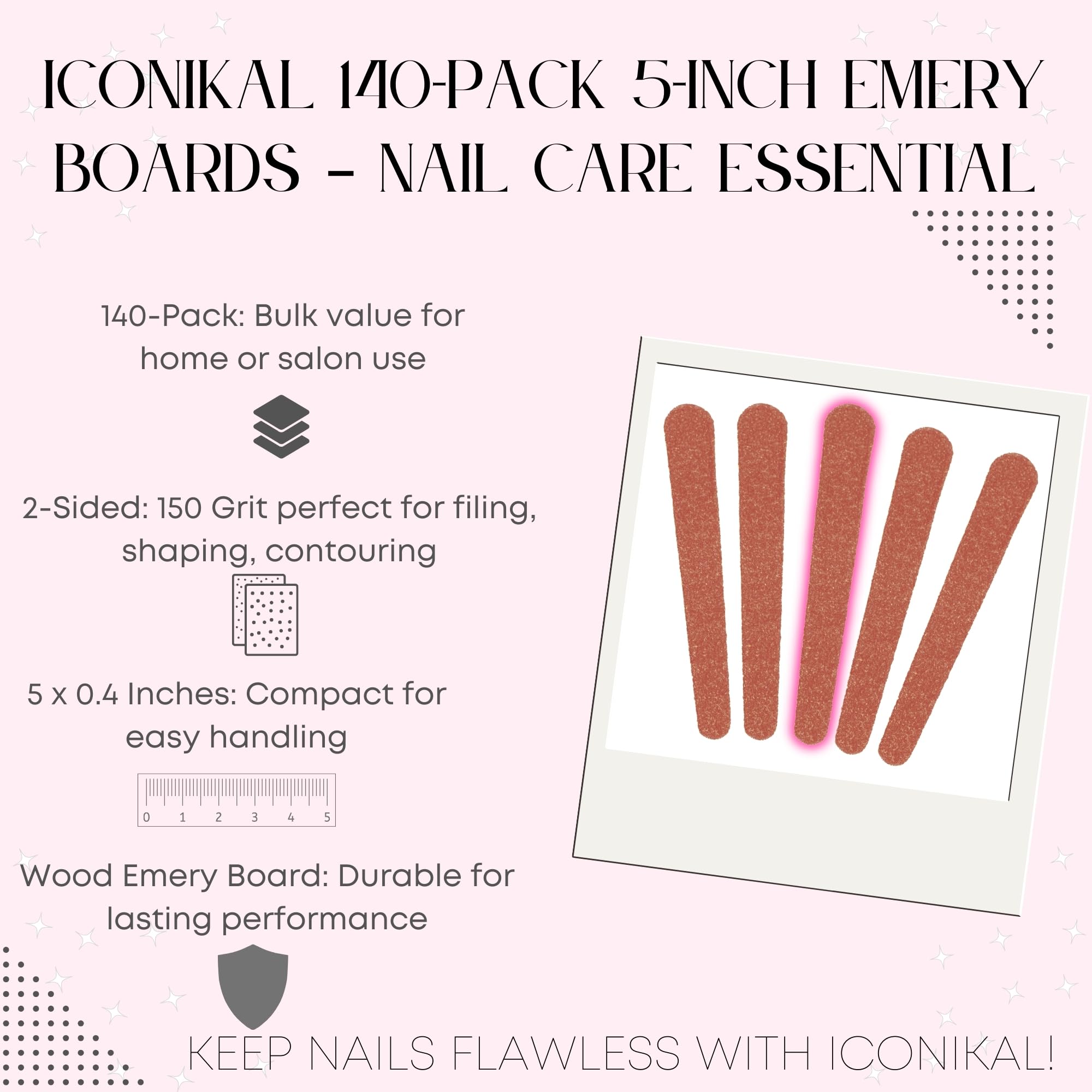 Iconikal 2-sided emery board for versatile filing and contouring.