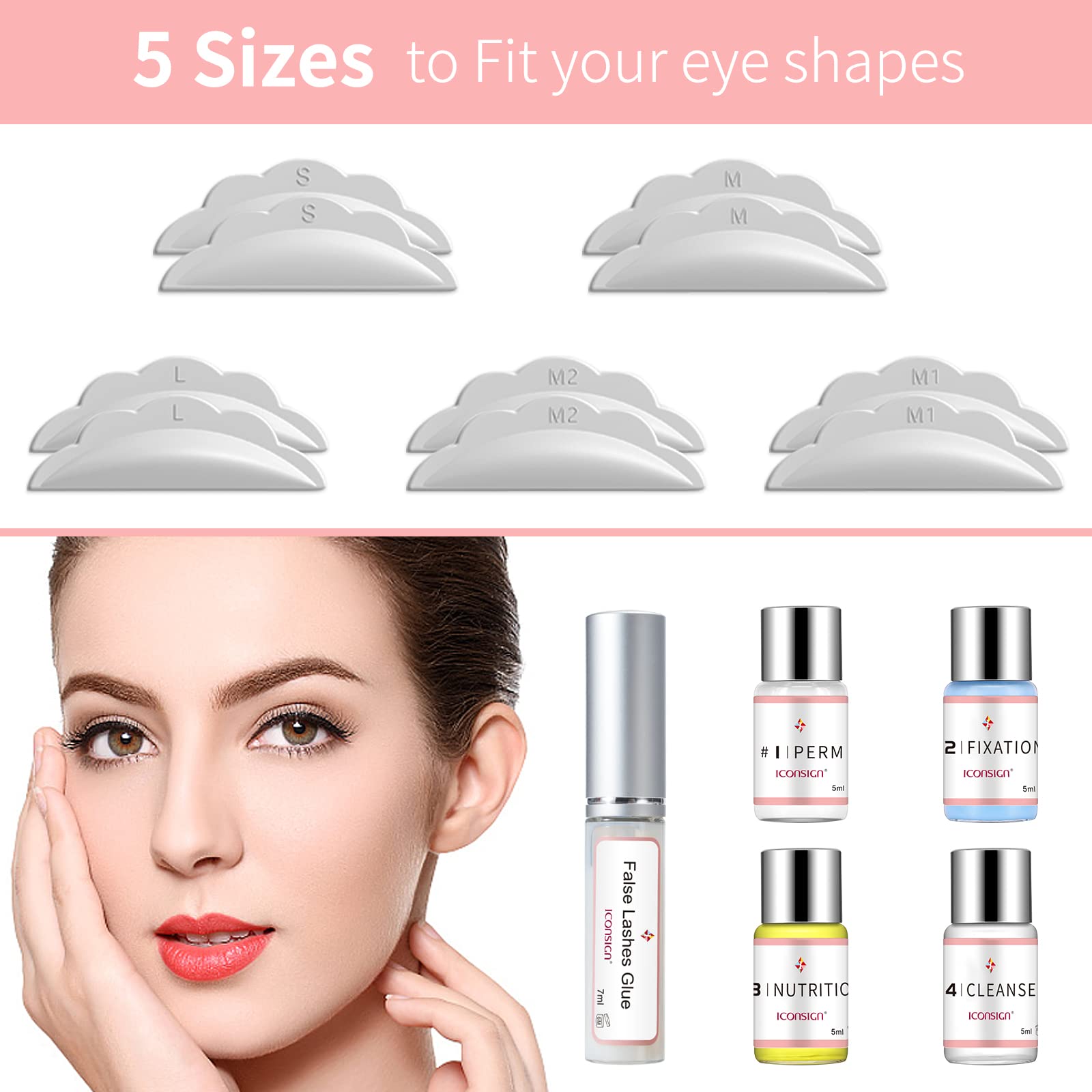 ICONSIGN Lash Lift Kit 2026 lift pads in varied sizes for customizable curls.