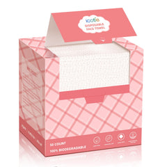 ICOTLE disposable face towels, 50-count, large 10x12 inches for thorough makeup removal