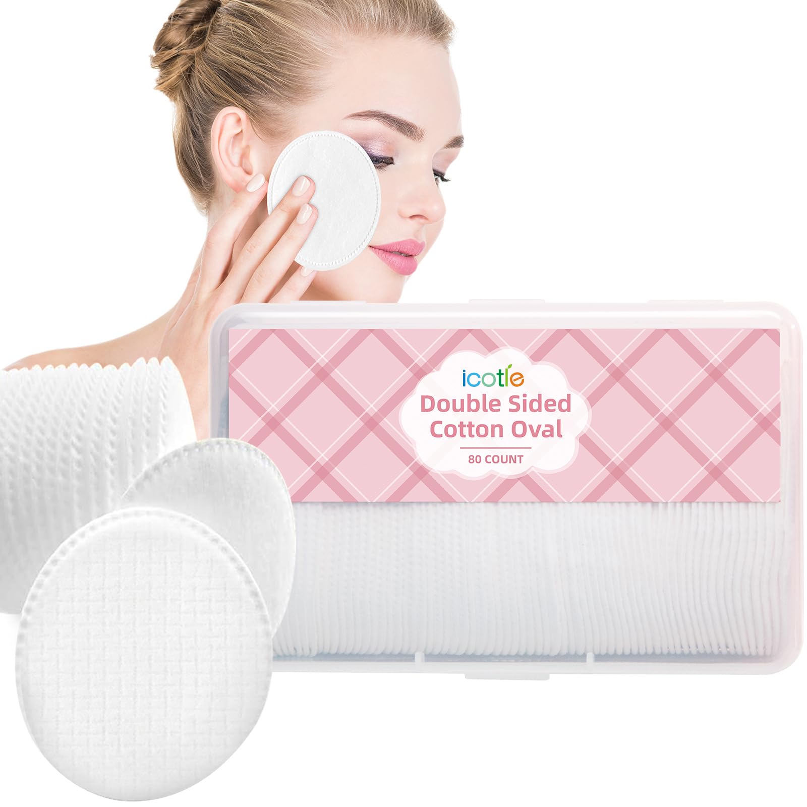 ICOTLE large oval cotton pads pack view for easy makeup removal