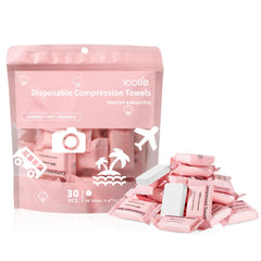 ICOTLE: toalla comprimida en empaque individual, ideal para viaje y actividades al aire libre.