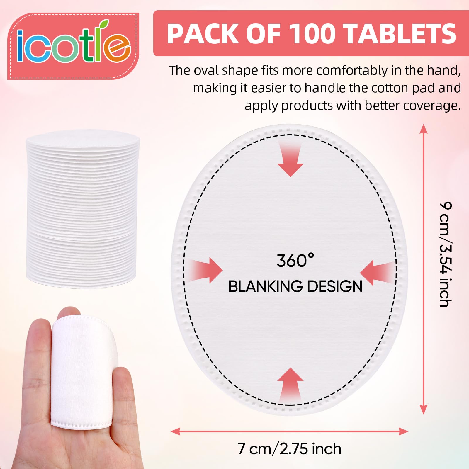 ICOTLE ultra-soft oval cotton pads provide gentle makeup removal
