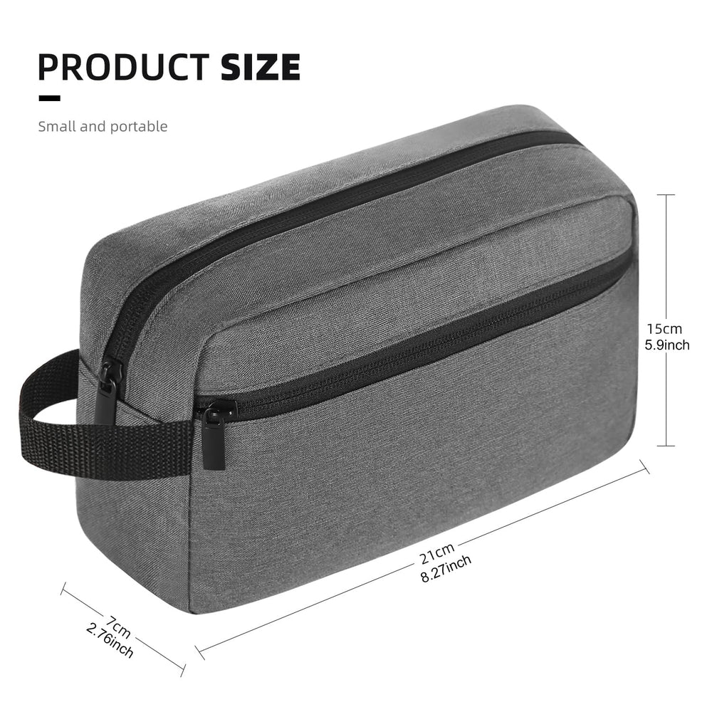 Grey Icramsy bag opened to show main compartment for toiletries and cosmetics