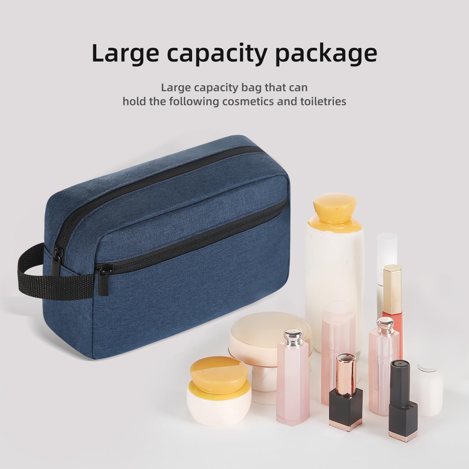 Icramsy travel toiletry bag navy compact size fits in luggage.