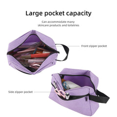 Icramsy travel toiletry bag purple interior detail shows waterproof lining