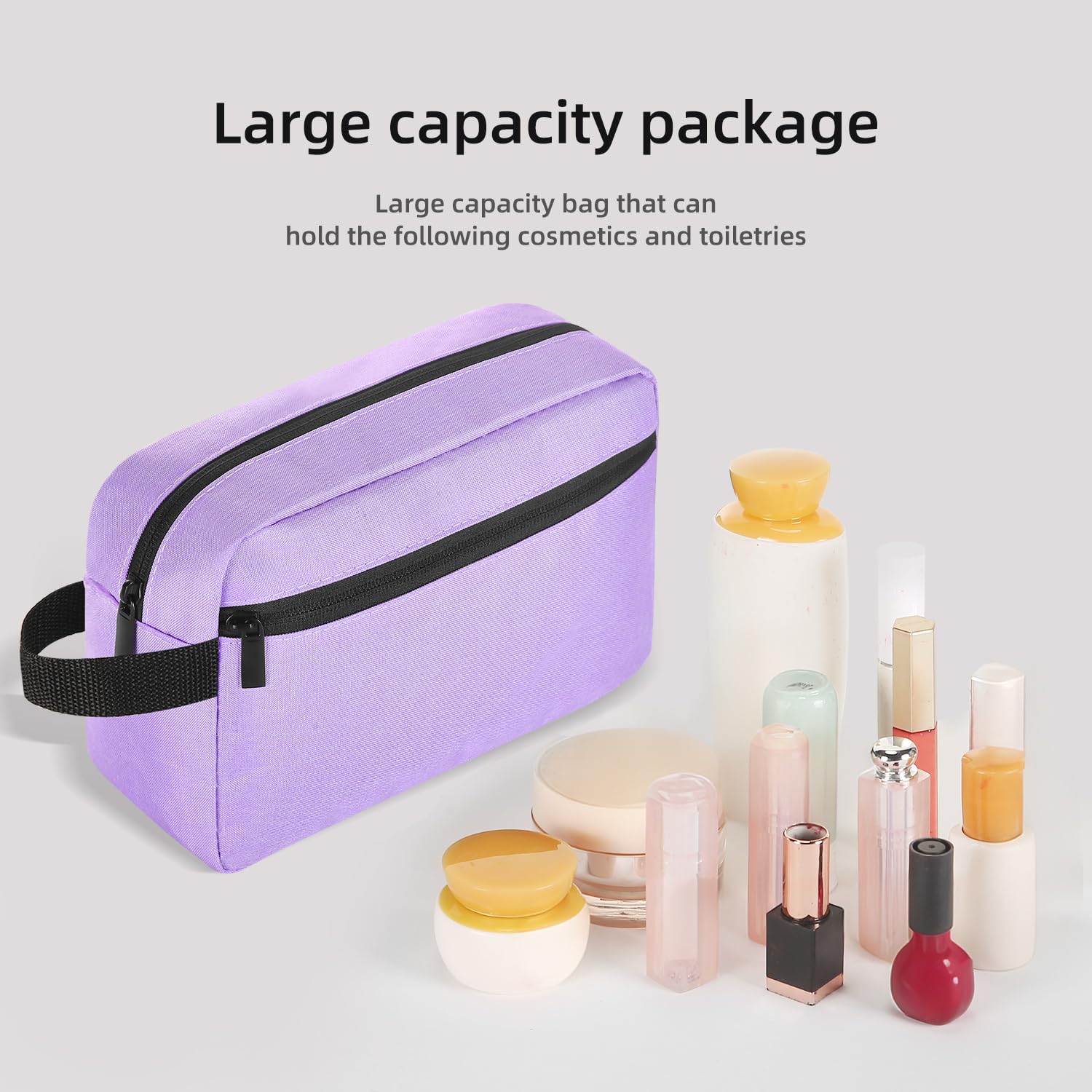 Icramsy travel toiletry bag in purple, open compartment for easy access to items