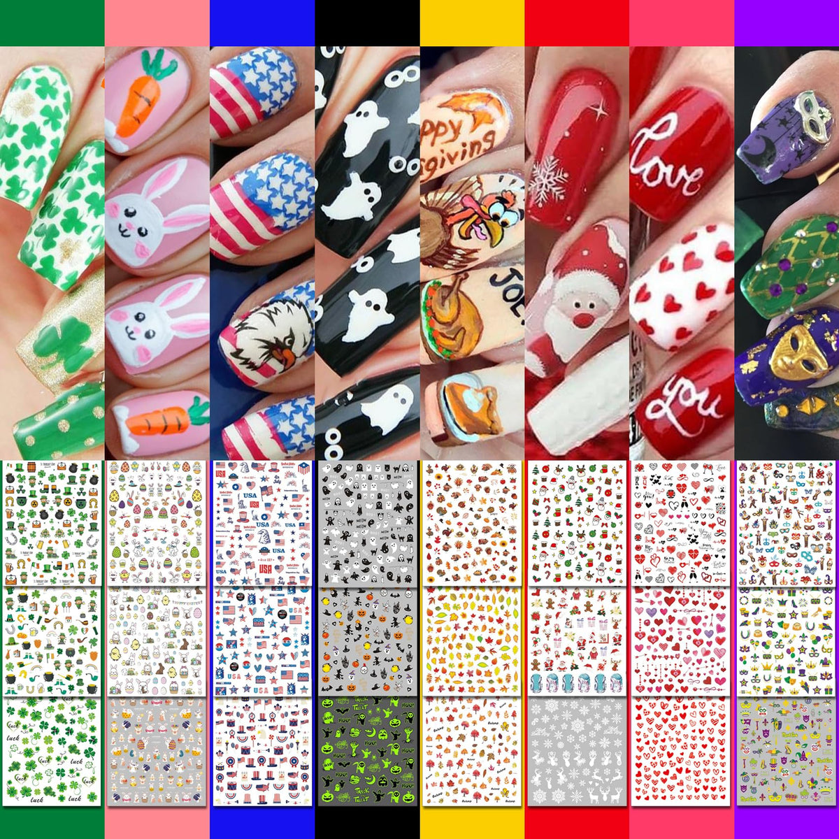IDDFEVE pegatinas uñas 8 fiestas para un look festivo todo el año