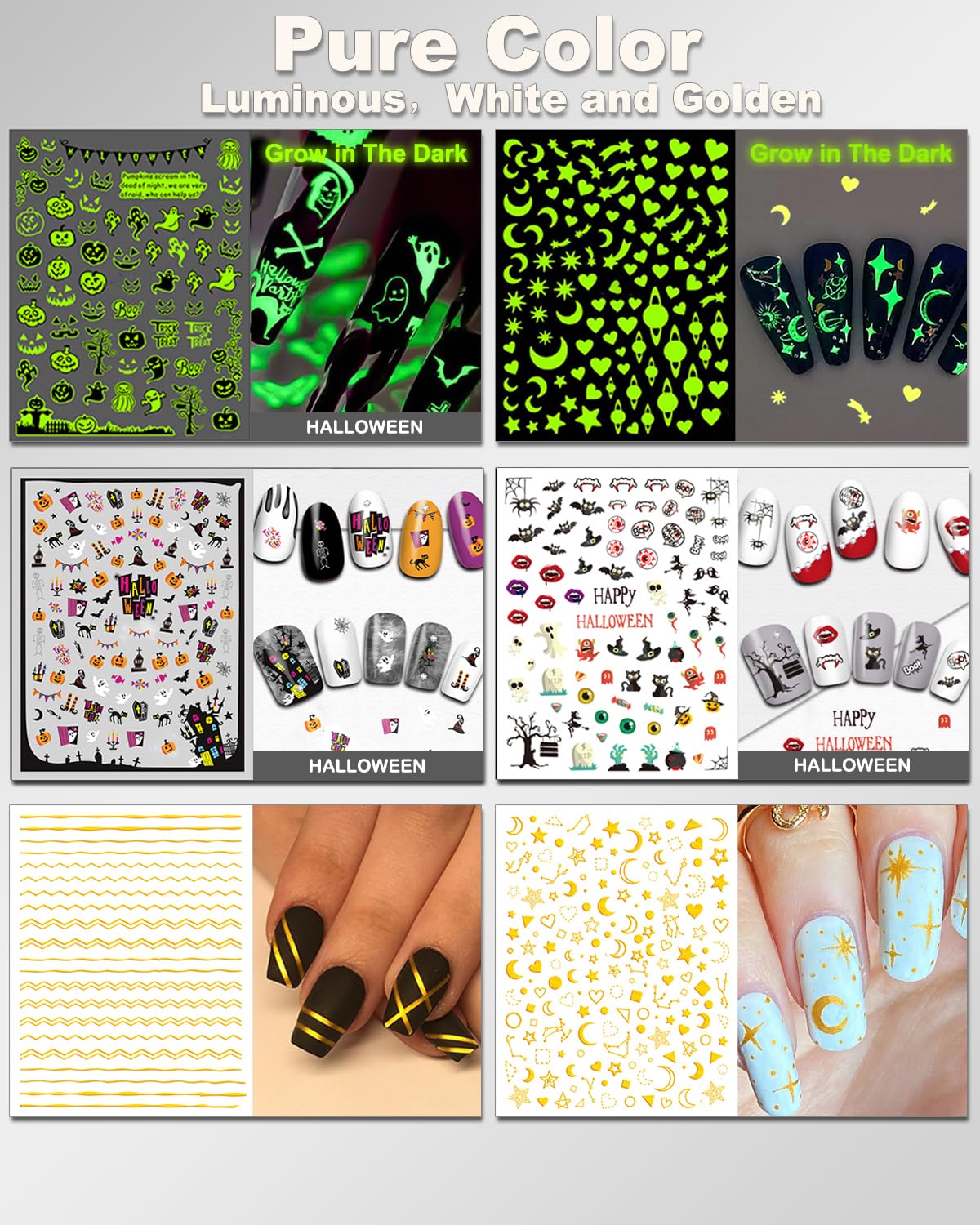 IDDFEVE pegatinas para uñas – diseños brillantes compatibles con uñas naturales o artificiales.