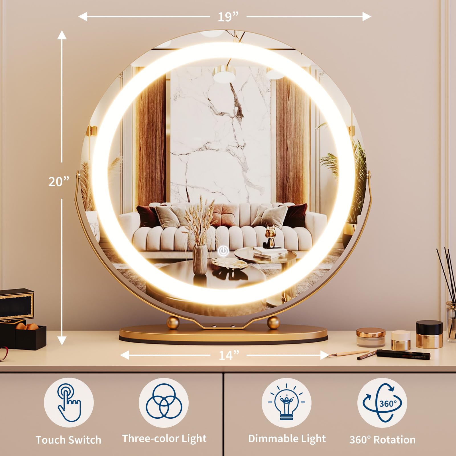 IDEALHOUSE vanity mirror tri-color lighting to match events and daily routines