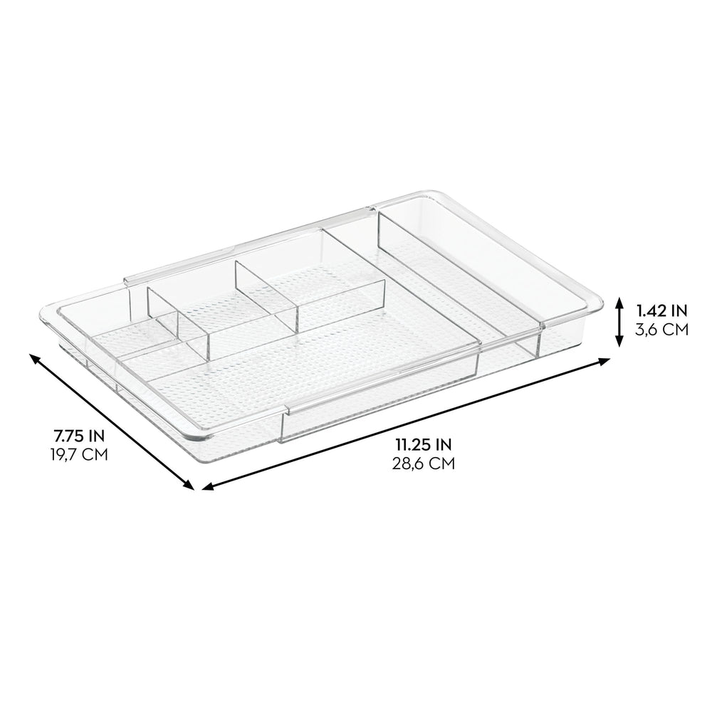 iDesign Clarity drawer-organizer-11-25-18-5 keeps cosmetics and brushes neatly grouped.