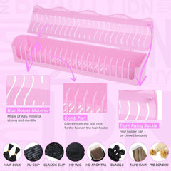 IDN Beauty Hair Extension Holder Stand in rose, installation tools included for quick setup.