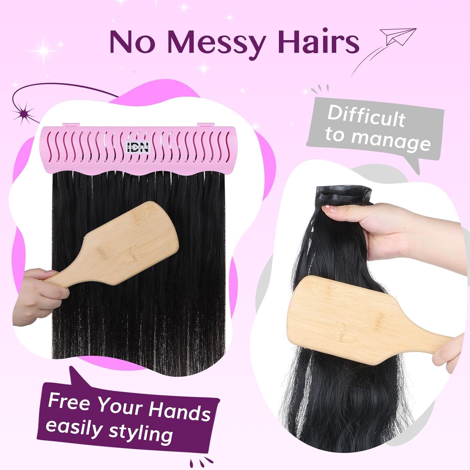 IDN Beauty Hair Extension Holder Stand in rose, side view shows compact, durable construction.