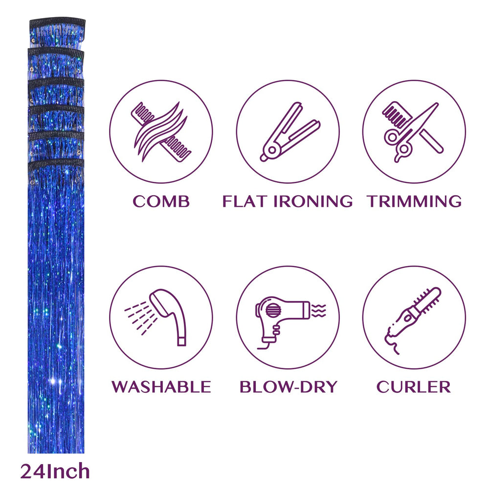IDN Beauty tinsel clip-in 6pcs sets elevate party-ready bling with easy application.