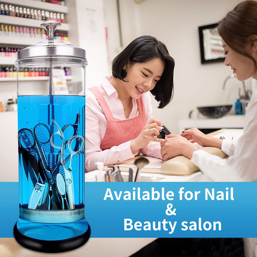 IEBARBER professional-use disinfectant jar resists wear in busy shops.