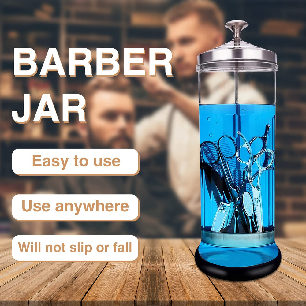 IEBARBER salon tool organization jar supports quick hygiene routines.