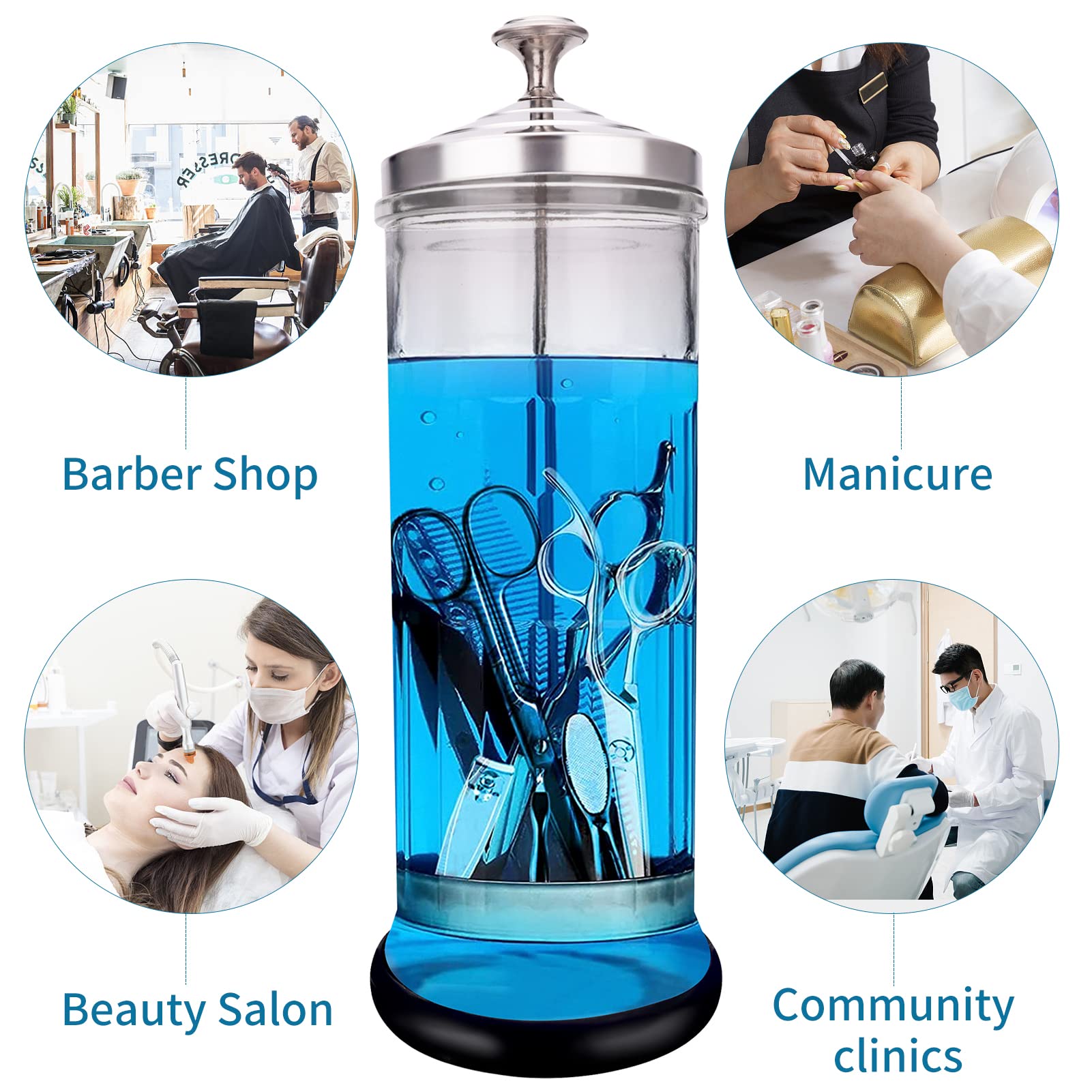 IEBARBER sterilizer jar with transparent design shows active tools during sterilization.