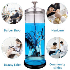 IEBARBER sterilizer jar with transparent design shows active tools during sterilization.