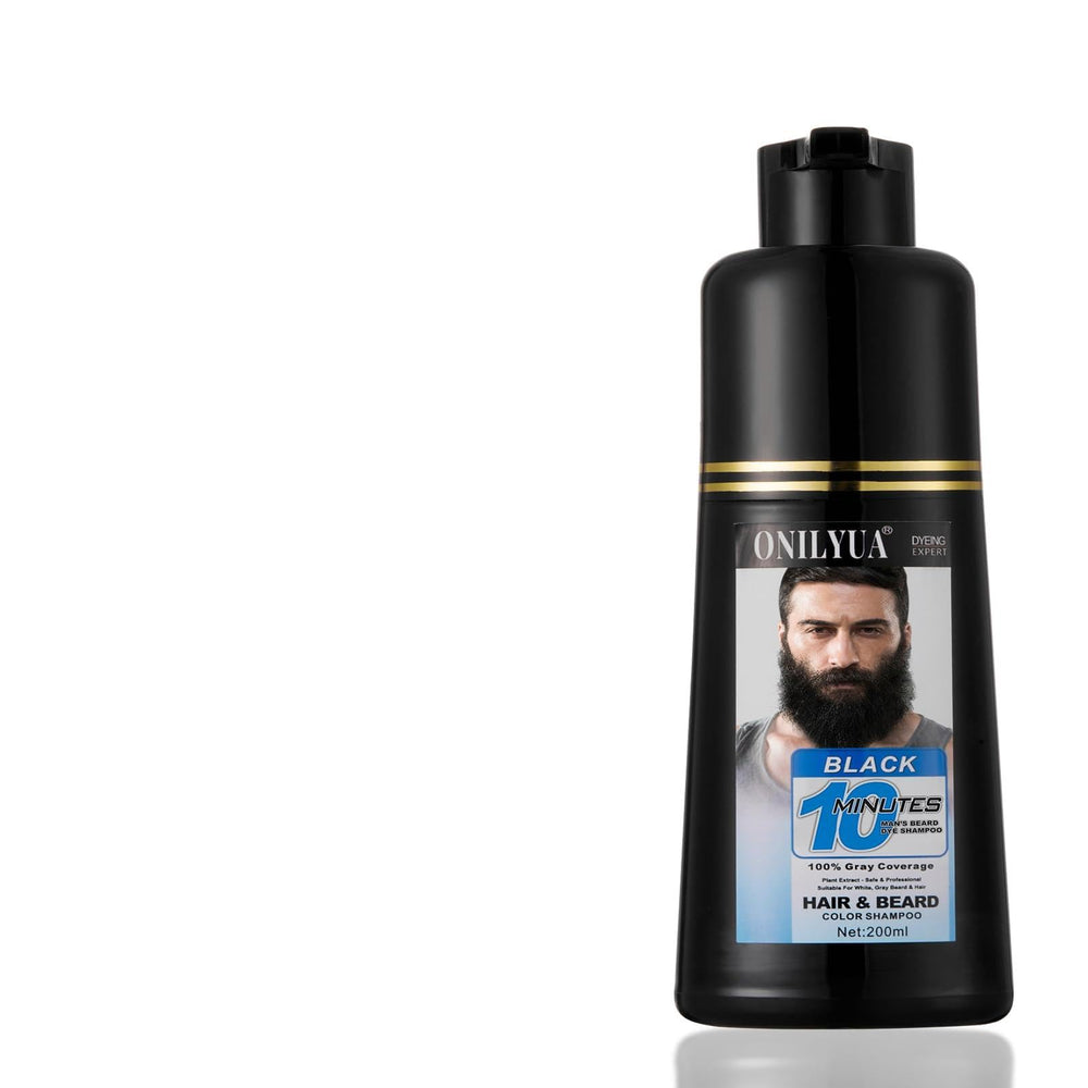 iemokoda beard dye shampoo quickly applies black color to a gray beard.