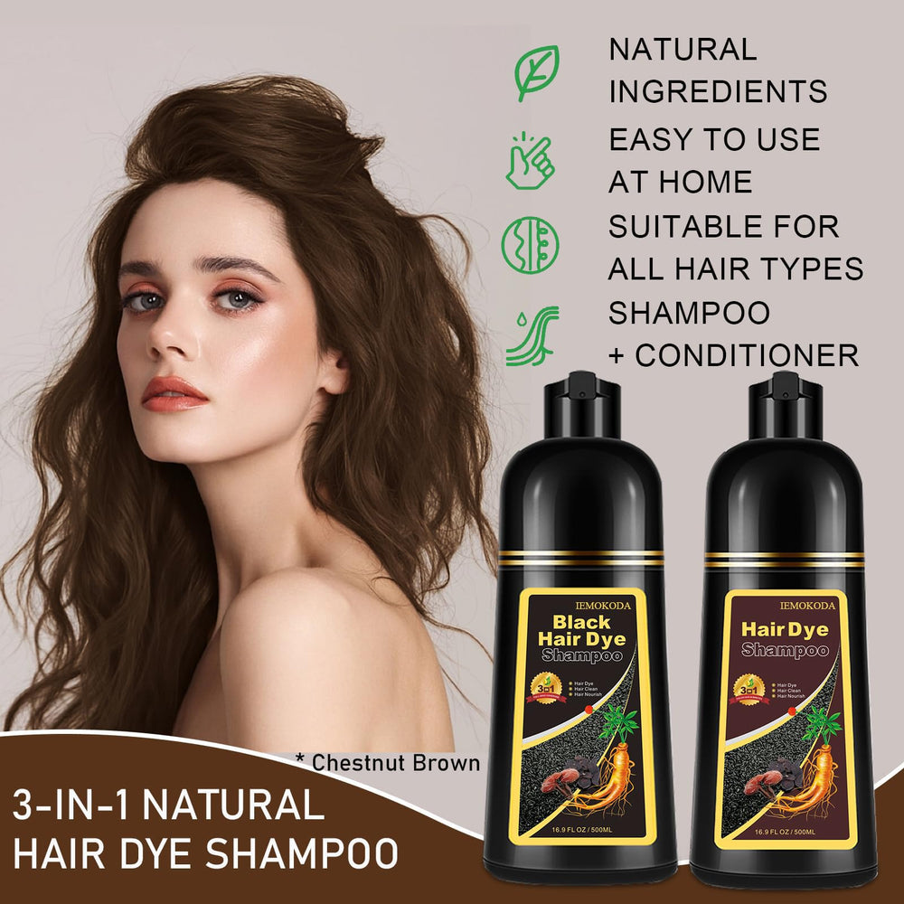 iemokoda Chestnut Brown Hair Dye Shampoo application in progress for quick gray coverage.