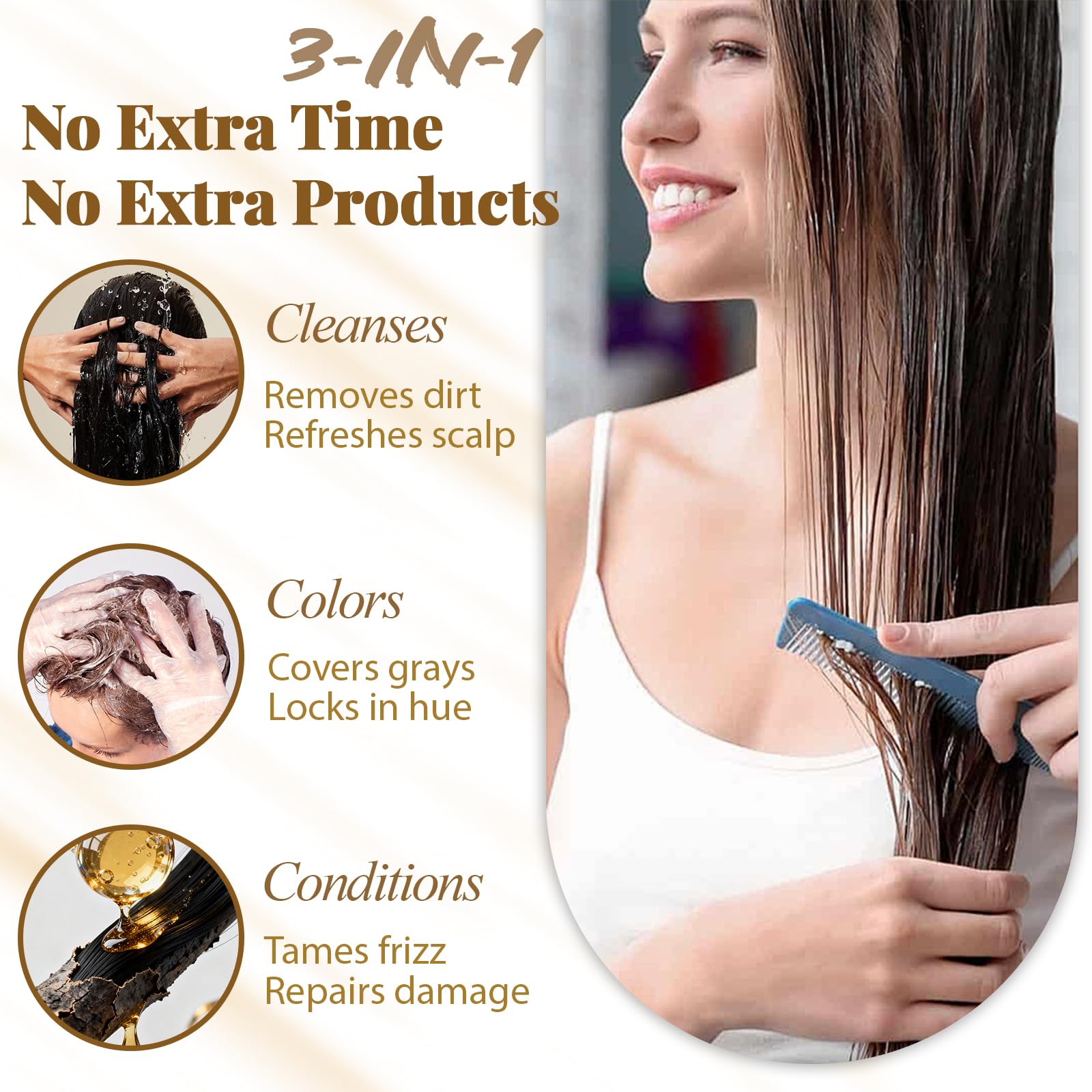 iemokoda Instant Black Hair Dye Shampoo applied to dry hair for even color.