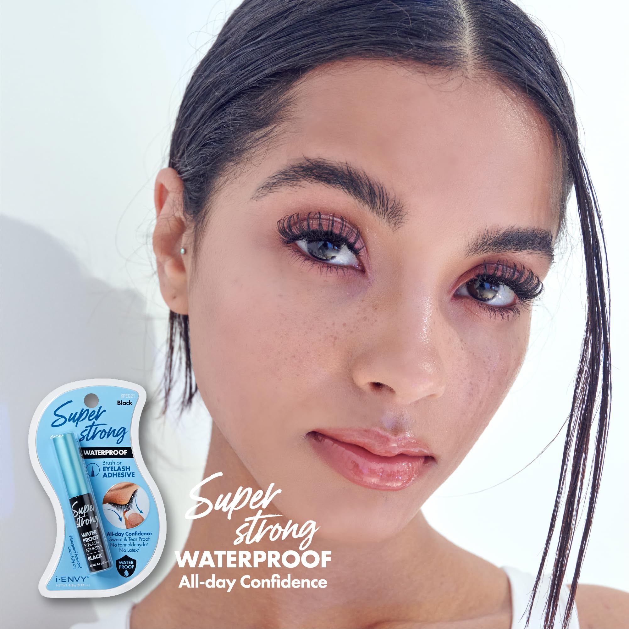 iENVY waterproof black eyelash adhesive in liquid form for strong hold.