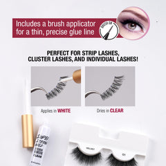 iENVY clear-drying formula ensures nearly invisible bonds on faux lashes.