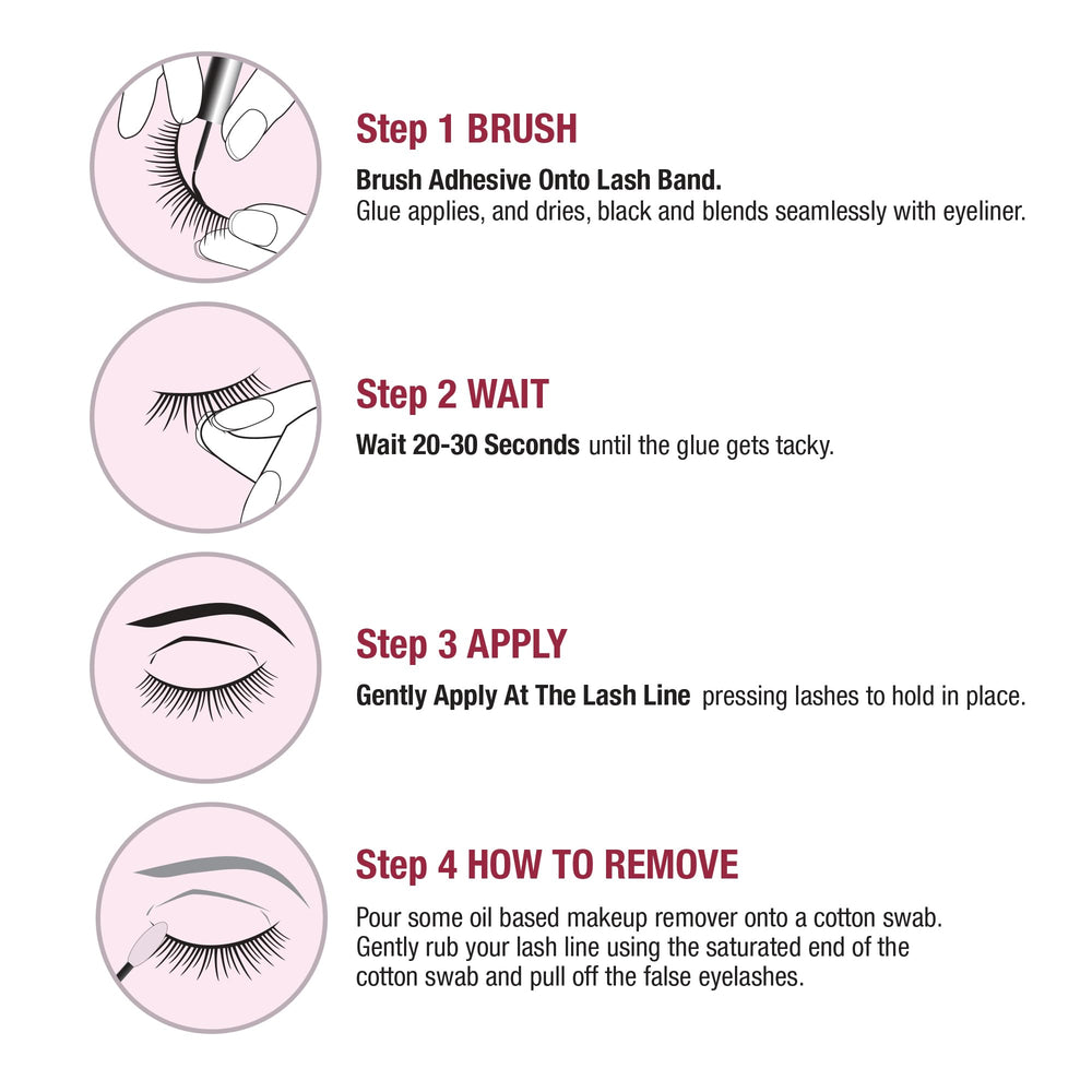 Fast-drying i-ENVY by KISS lash glue highlights a dark bond for a natural finish.