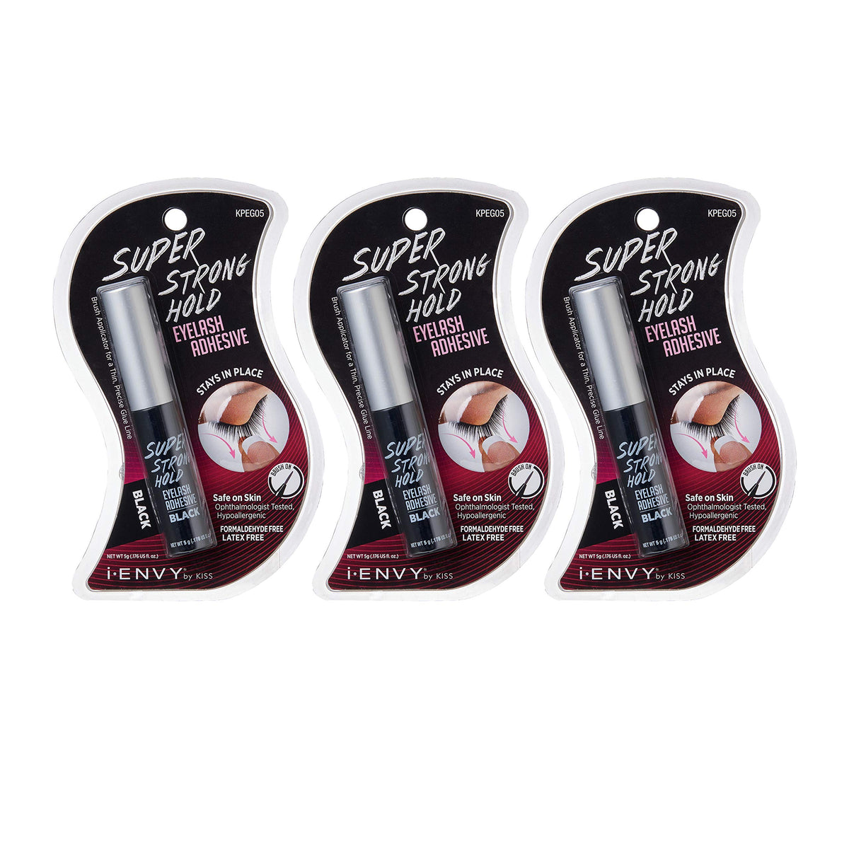 i-ENVY by KISS lash adhesive bottle with brush for precise application and strong hold.