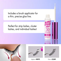 iENVY waterproof formula keeps lashes secure through sweat and rain.