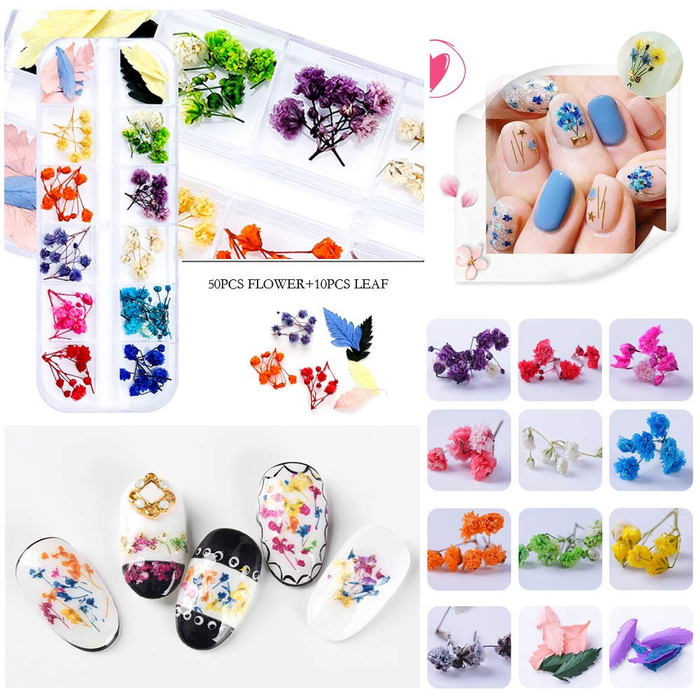iFancer detalle 3D de flores secas para uñas, acentos voluminosos.