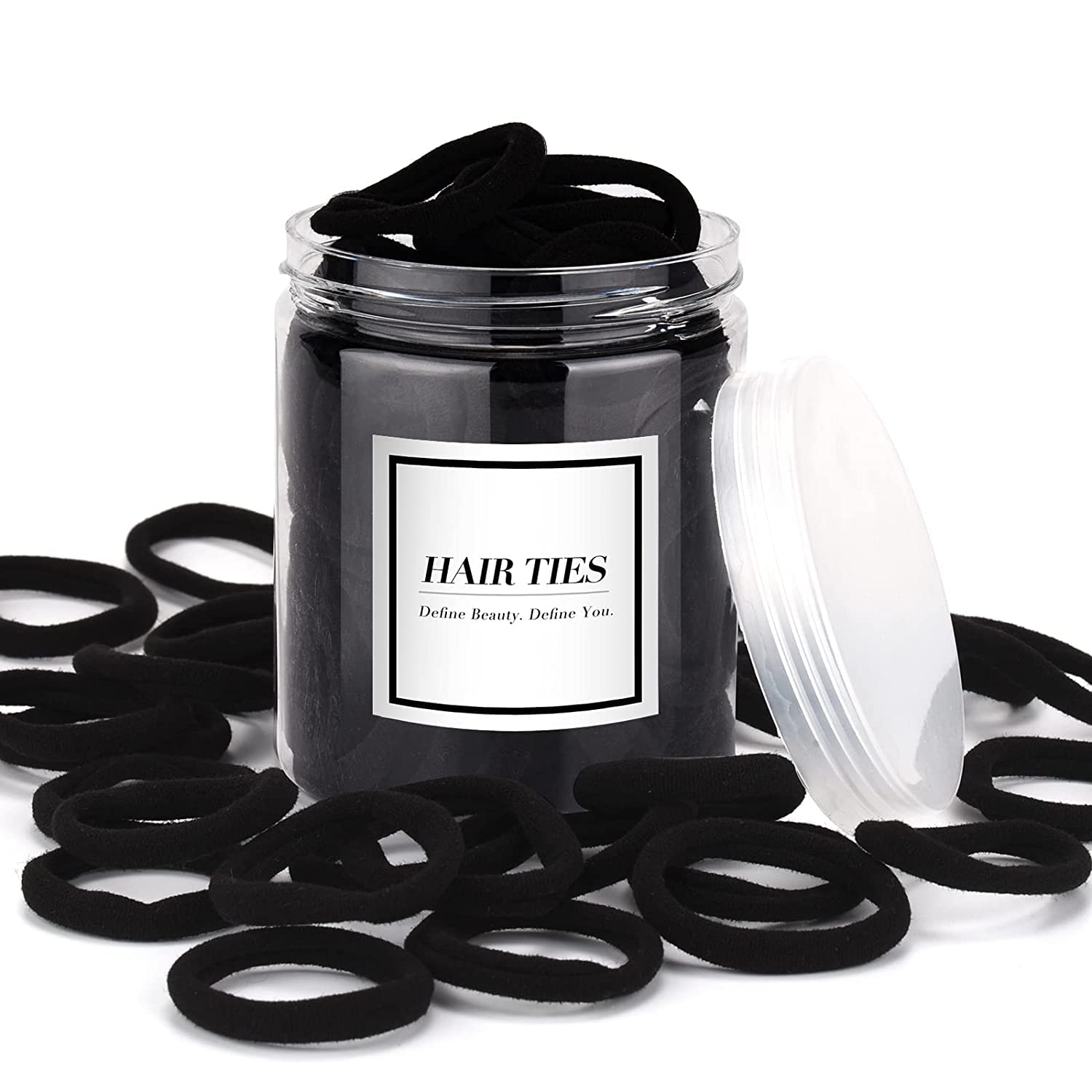 iFwevs 50pcs black hair ties for everyday ponytails offer secure hold without damage.