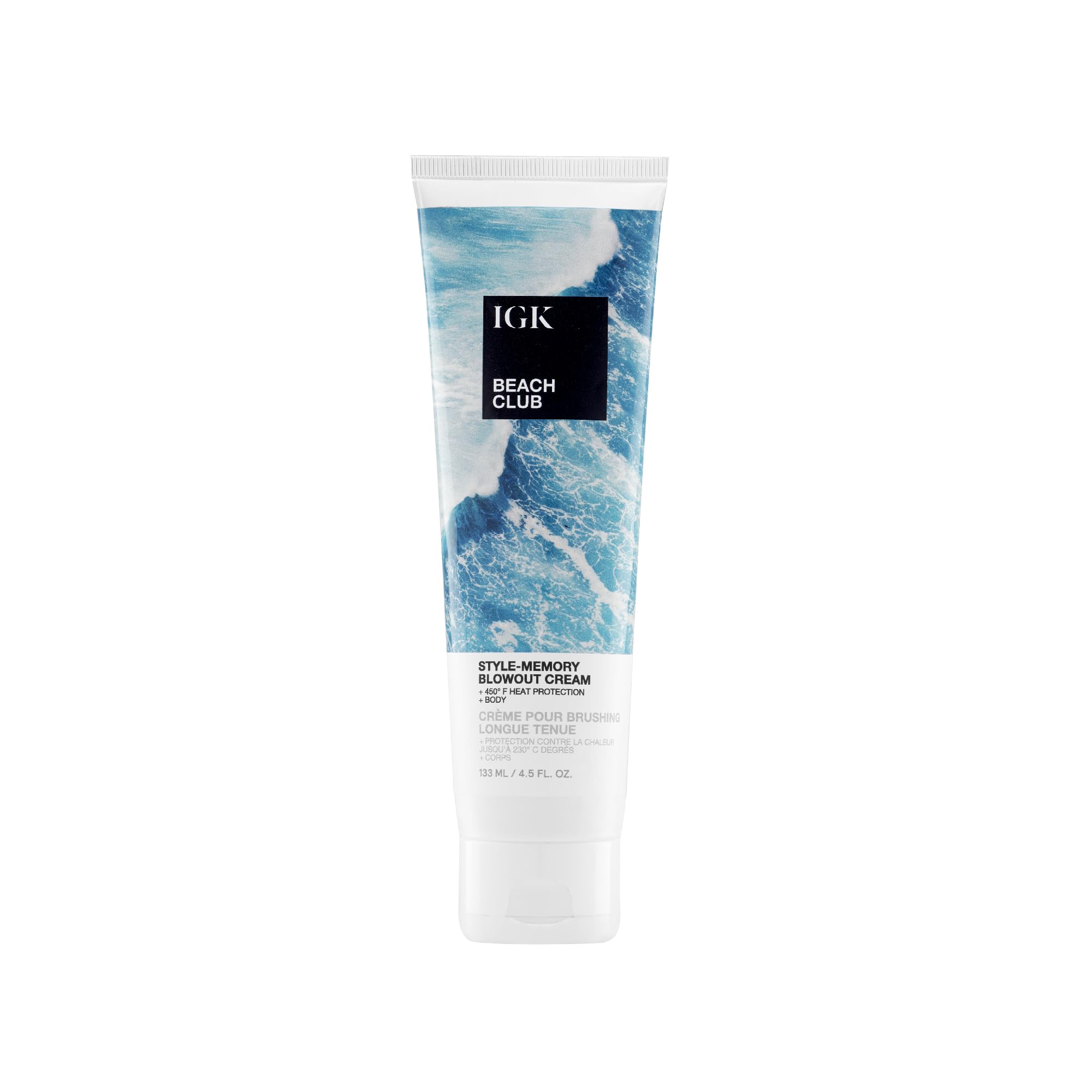 IGK Beach Club Style-Memory Blowout Cream bottle showing lightweight volumizing formula