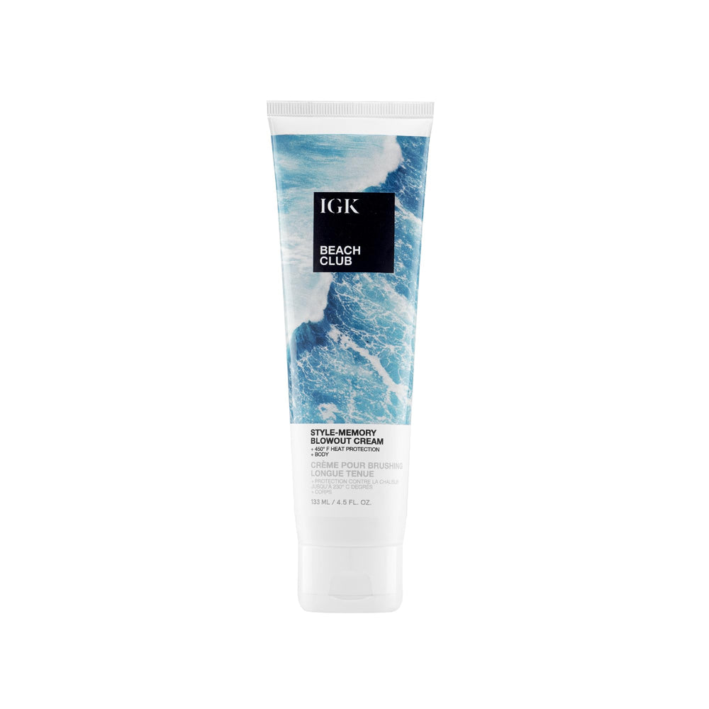 IGK Beach Club Style-Memory Blowout Cream bottle showing lightweight volumizing formula