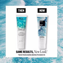 IGK Beach Club Style-Memory Blowout Cream hands applying to damp hair for texture