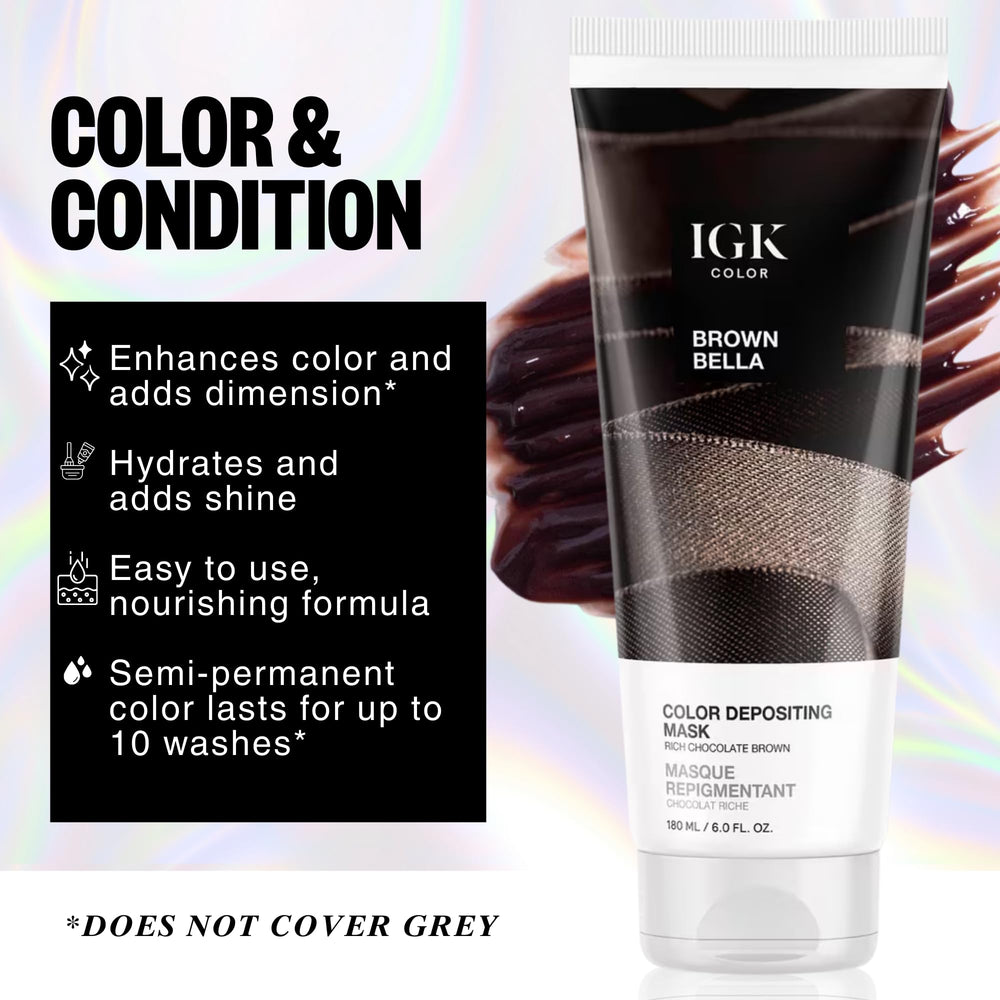 IGK Brown Bella application gloss image showing one-step conditioning and shine.