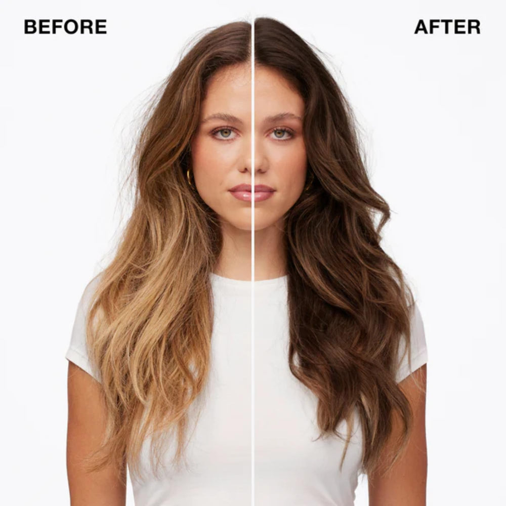 IGK Brown Bella hair shine after use highlighting glossy brunette strands.
