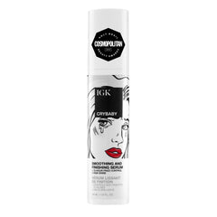 IGK Crybaby smoothing serum bottle demonstrates frizz control and high shine