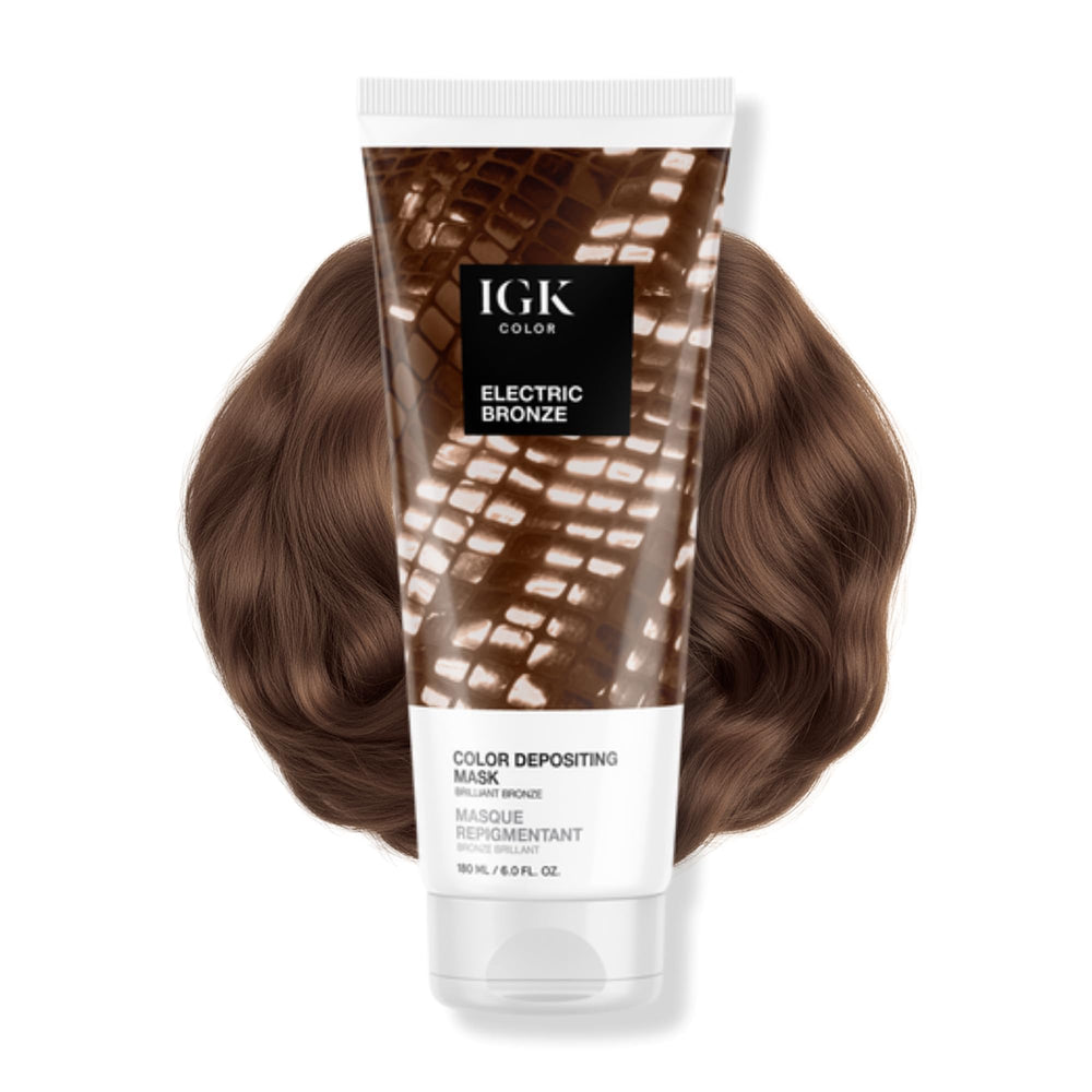 IGK Electric Bronze color depositing mask bottle for bronze gloss and conditioning
