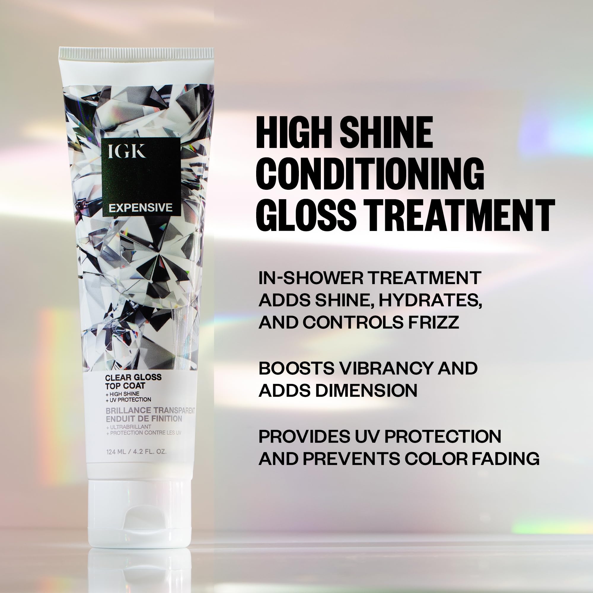IGK Expensive gloss on hair highlights prism-like shine and depth