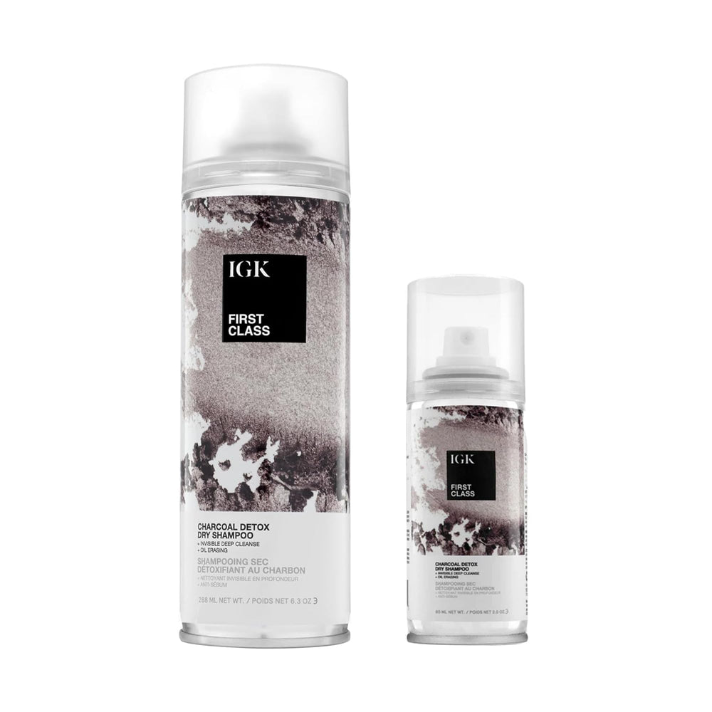IGK First Class Charcoal Detox Dry Shampoo bottle showing product for quick refresh and volume